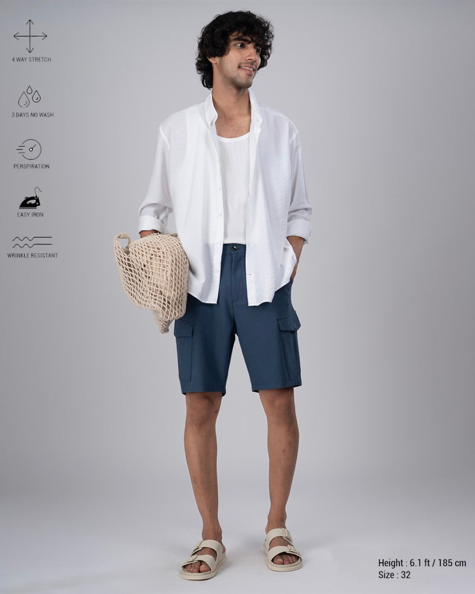 TAILORAEDGE Easy Iron Cargo Shorts In Blue