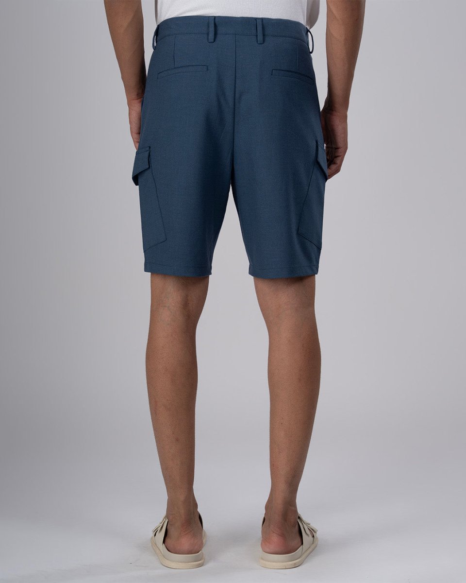TAILORAEDGE Easy Iron Cargo Shorts In Blue