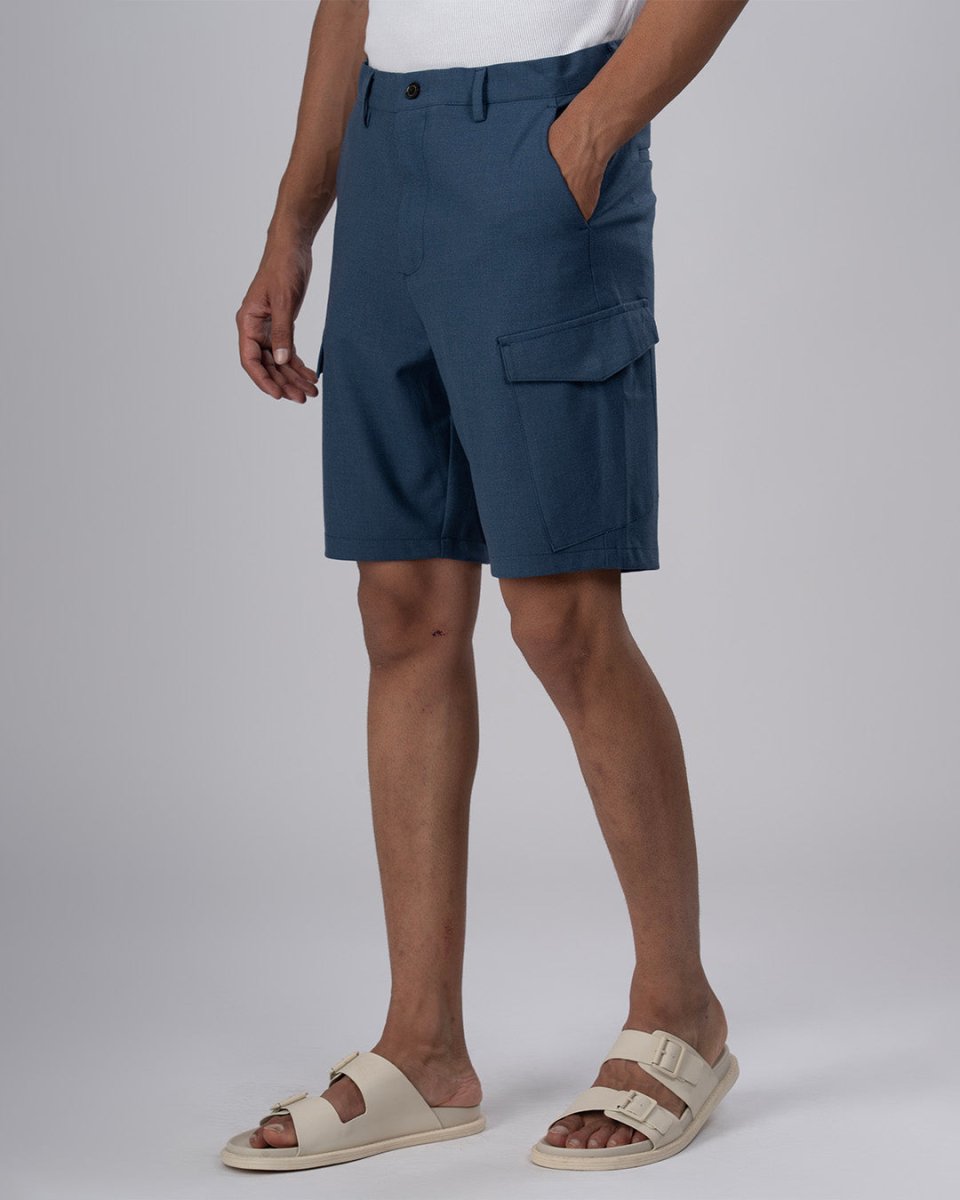 TAILORAEDGE Easy Iron Cargo Shorts In Blue