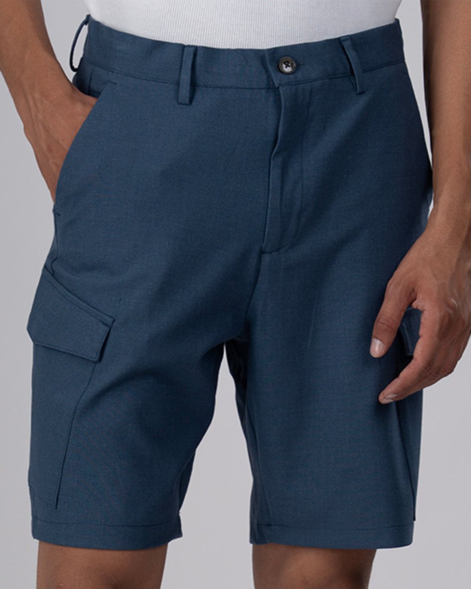 TAILORAEDGE Easy Iron Cargo Shorts In Blue