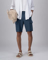 TAILORAEDGE Easy Iron Cargo Shorts In Blue