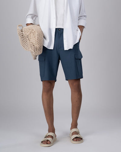 Easy Iron Cargo Shorts In Aqua Blue