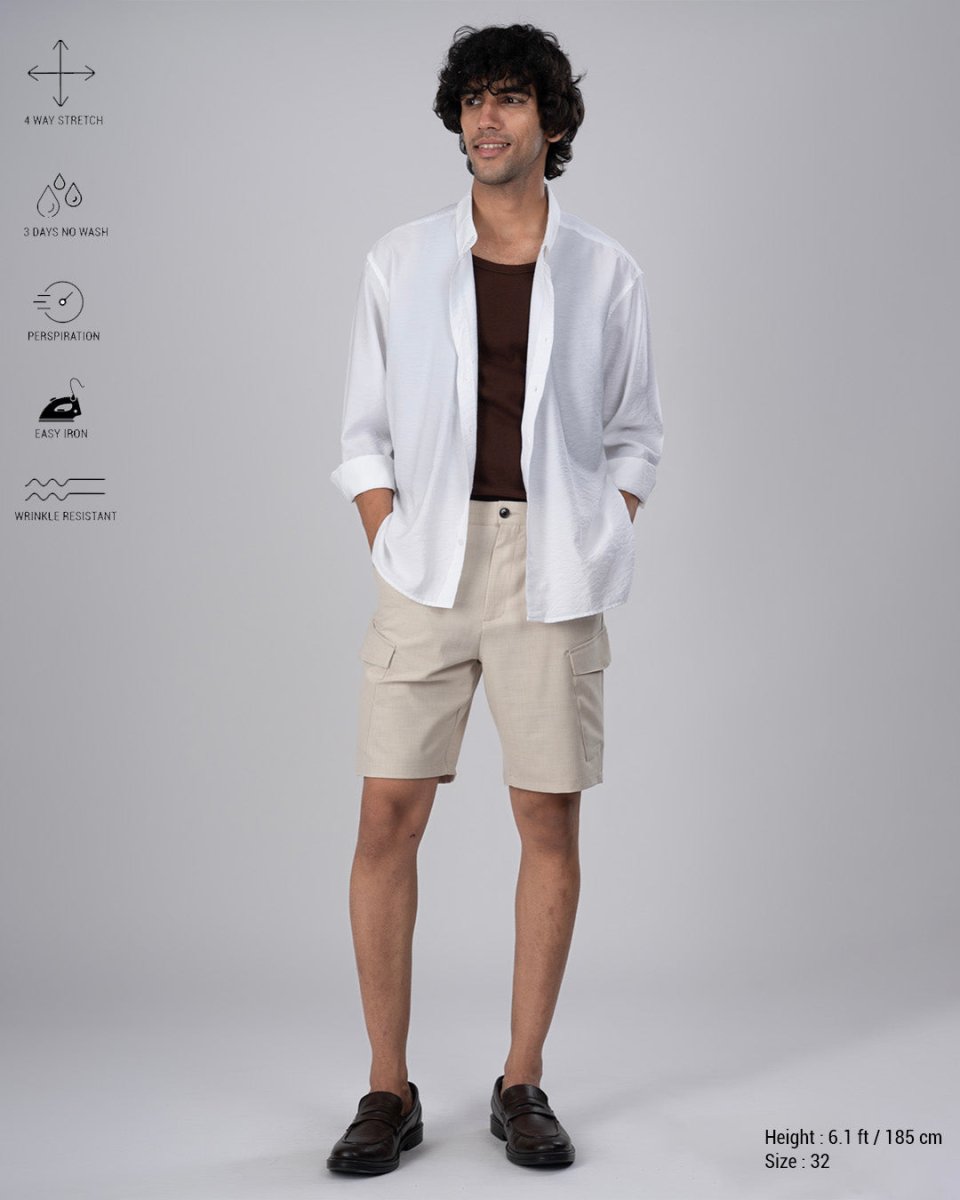 TAILORAEDGE Easy Iron Cargo Shorts In Cream