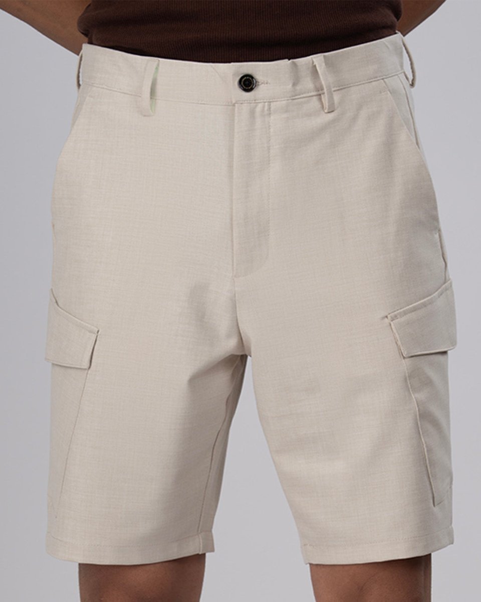 TAILORAEDGE Easy Iron Cargo Shorts In Cream