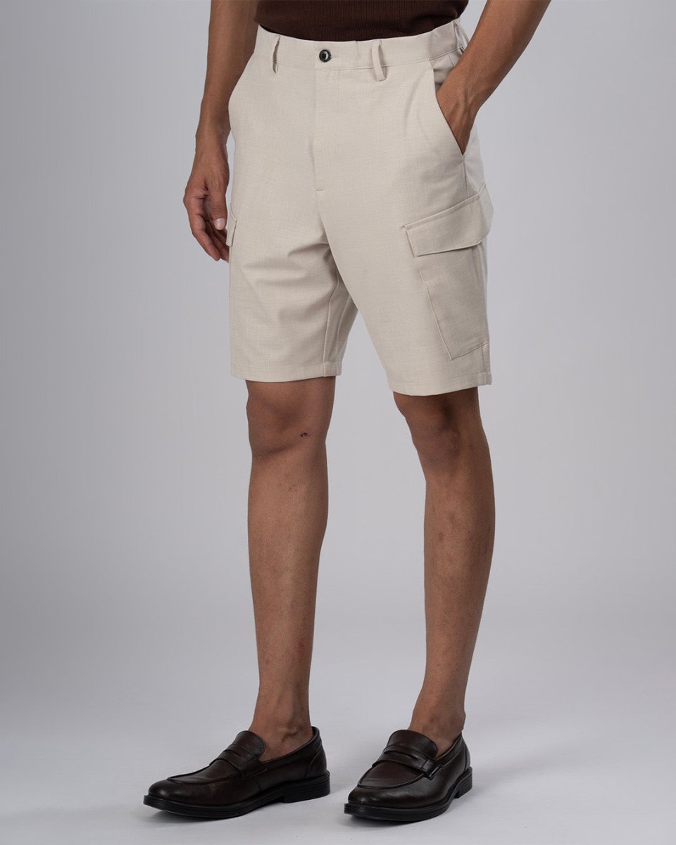 TAILORAEDGE Easy Iron Cargo Shorts In Cream
