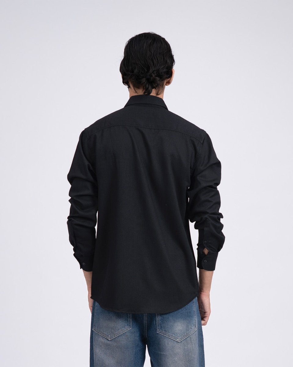 TAILORAEDGE Easy Iron Cord Cargo Shirt In Black
