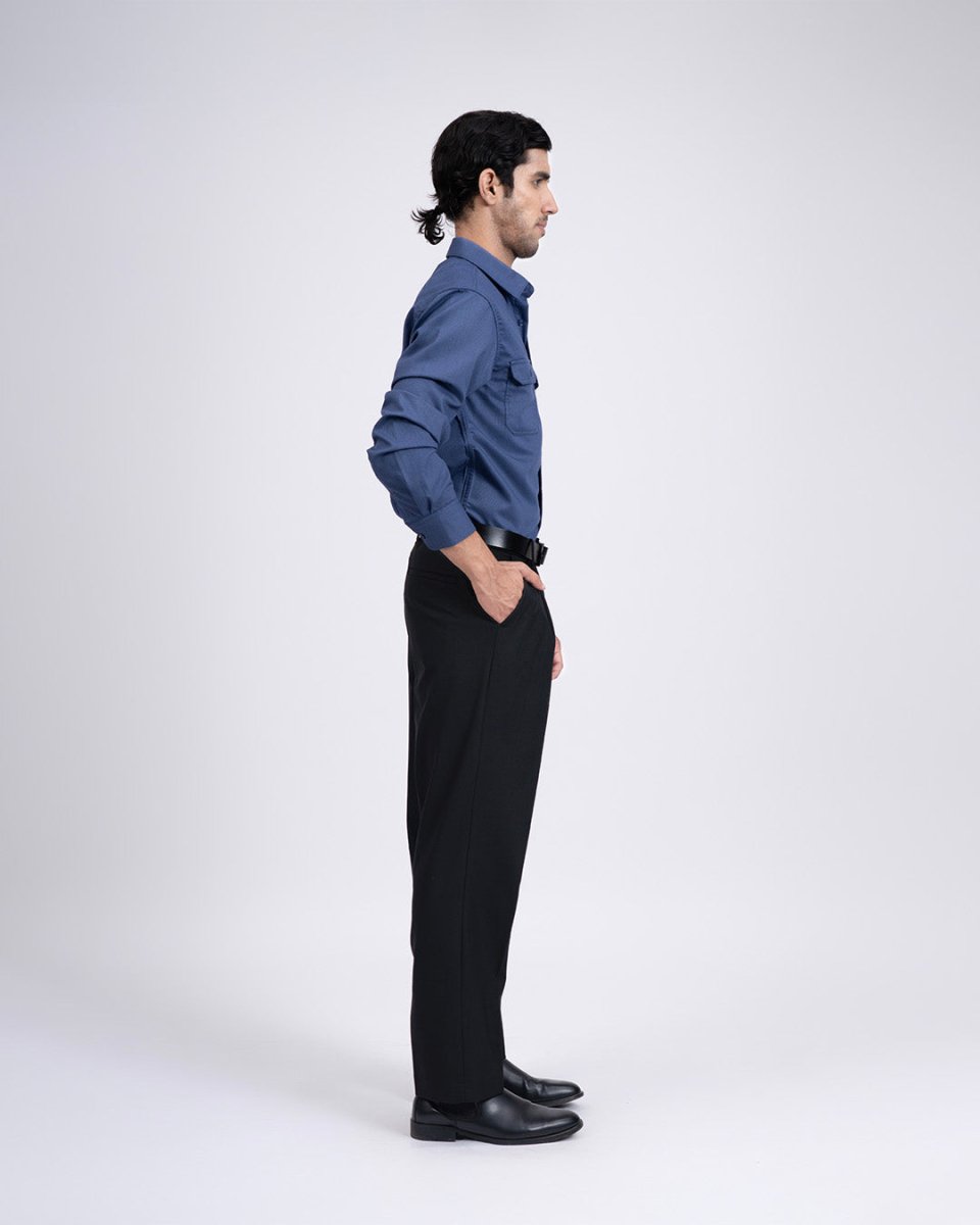 TAILORAEDGE Easy Iron Cord Cargo Shirt In Blue