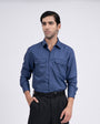 TAILORAEDGE Easy Iron Cord Cargo Shirt In Blue