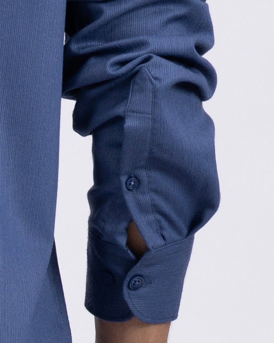 TAILORAEDGE Easy Iron Cord Cargo Shirt In Blue