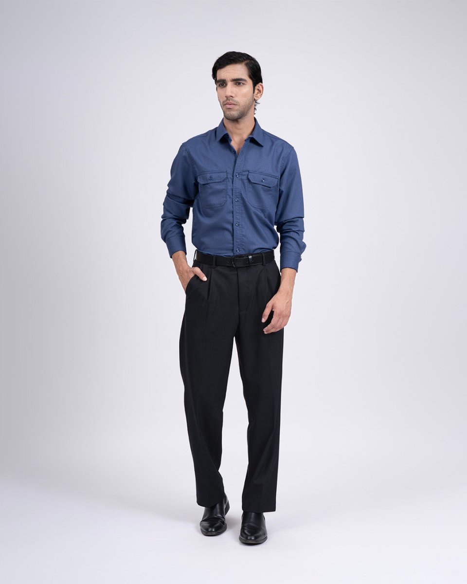 TAILORAEDGE Easy Iron Cord Cargo Shirt In Blue