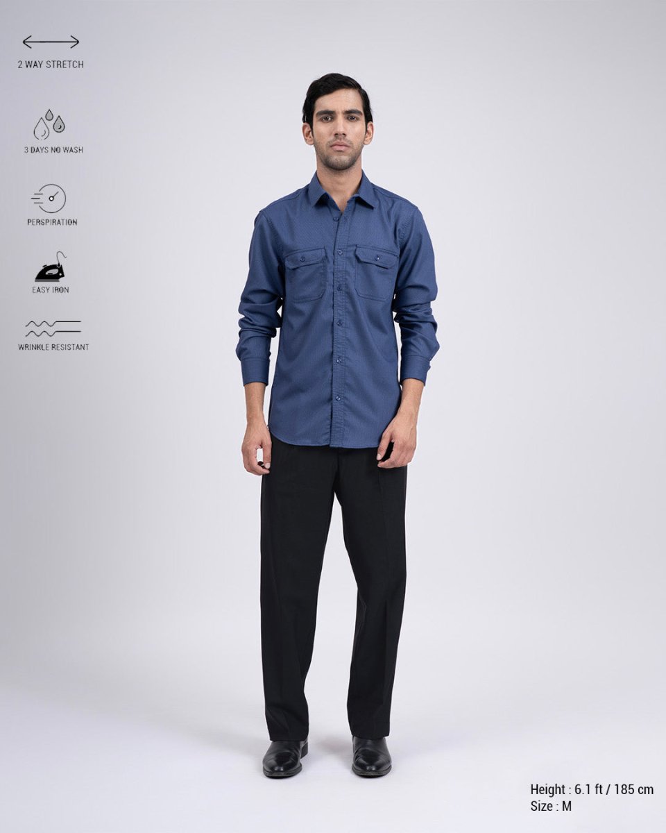 TAILORAEDGE Easy Iron Cord Cargo Shirt In Blue