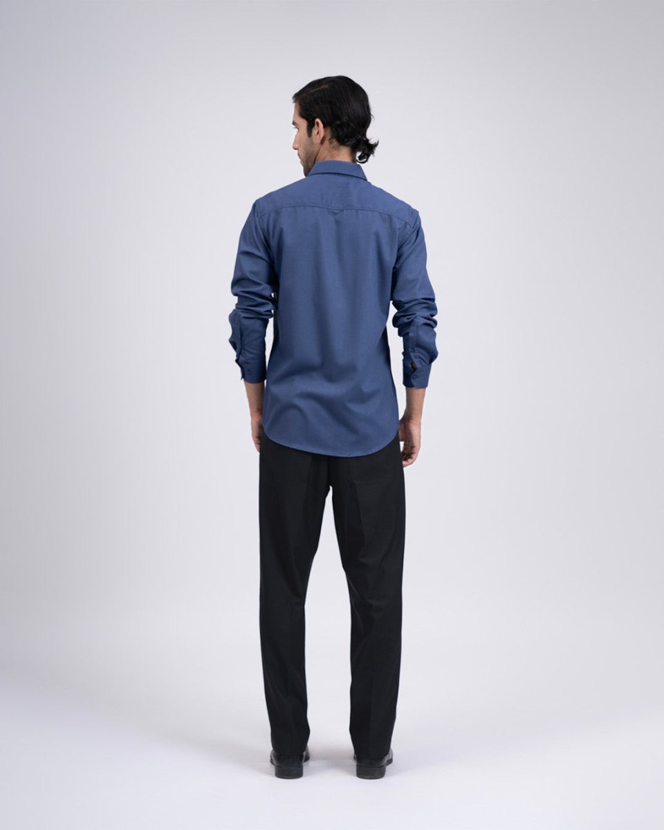 TAILORAEDGE Easy Iron Cord Cargo Shirt In Blue
