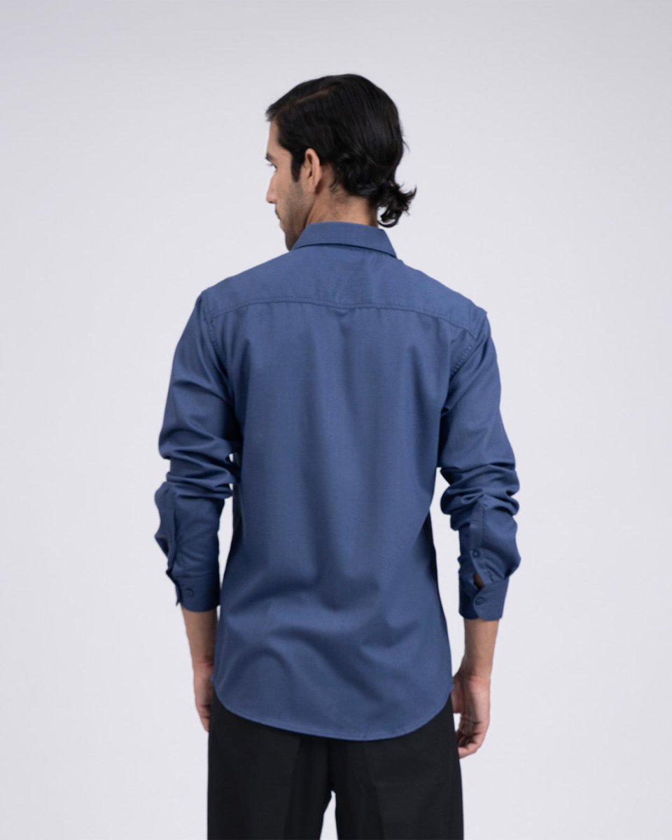 TAILORAEDGE Easy Iron Cord Cargo Shirt In Blue