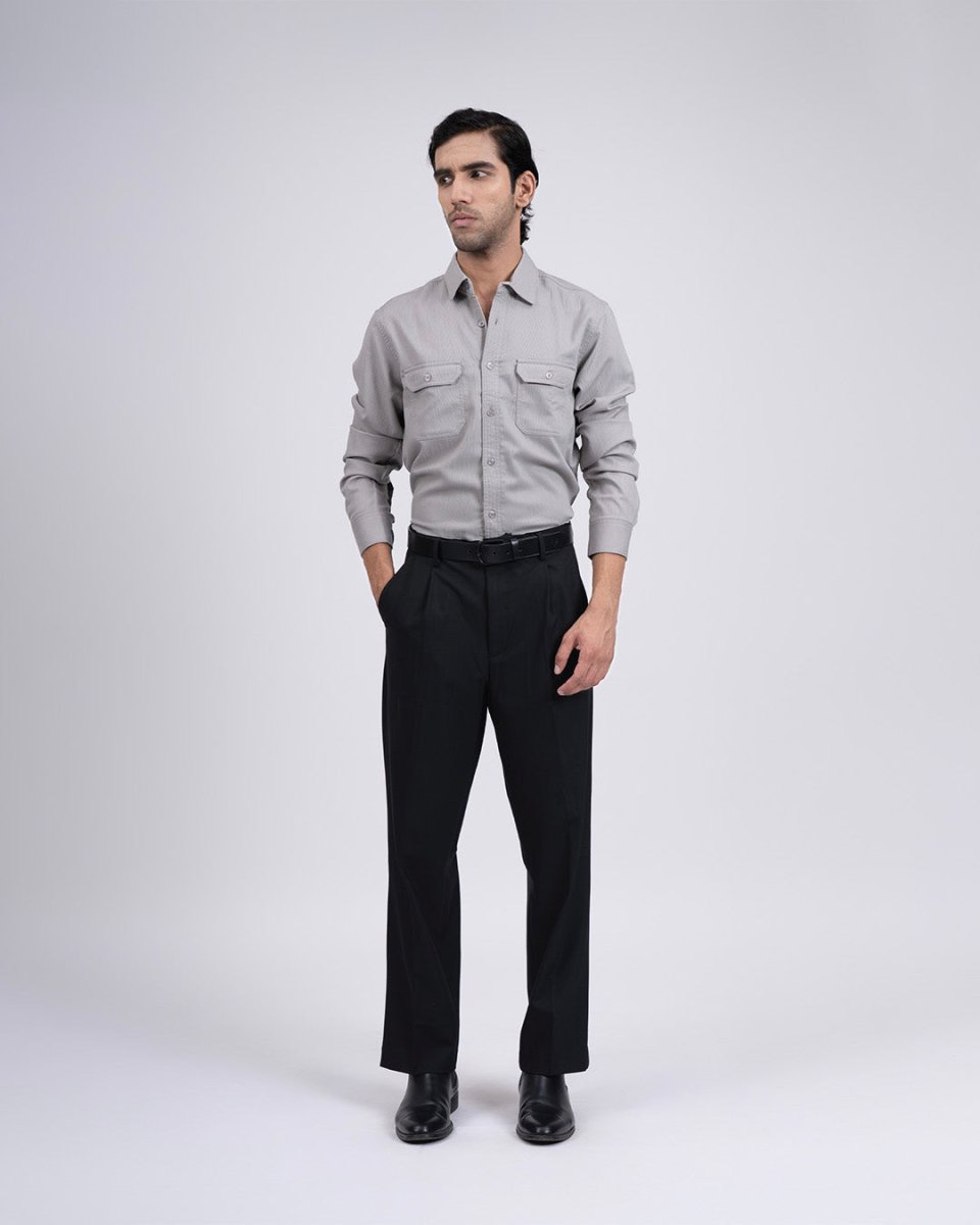 TAILORAEDGE Easy Iron Cord Cargo Shirt In Grey