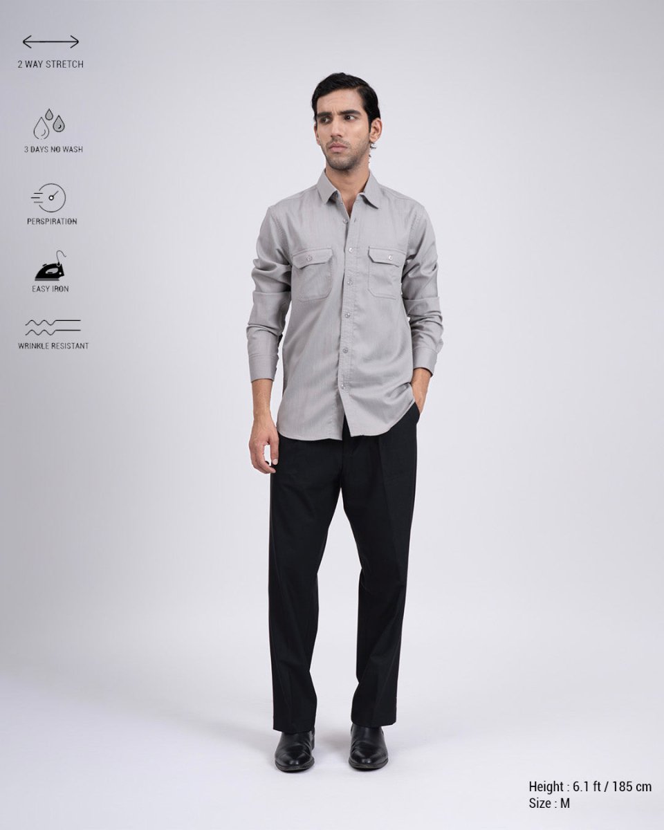 TAILORAEDGE Easy Iron Cord Cargo Shirt In Grey