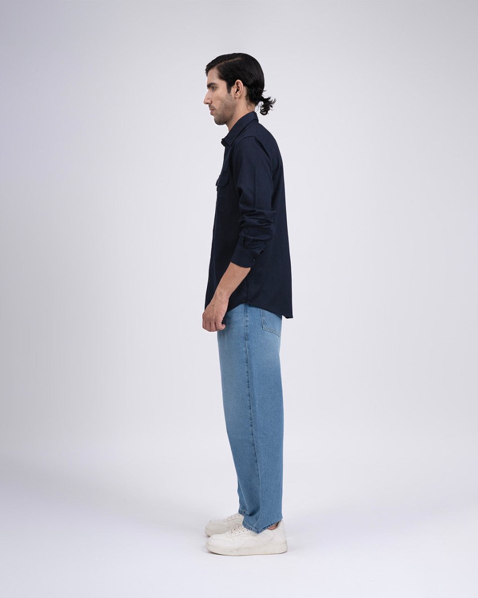 TAILORAEDGE Easy Iron Cord Cargo Shirt In Navy