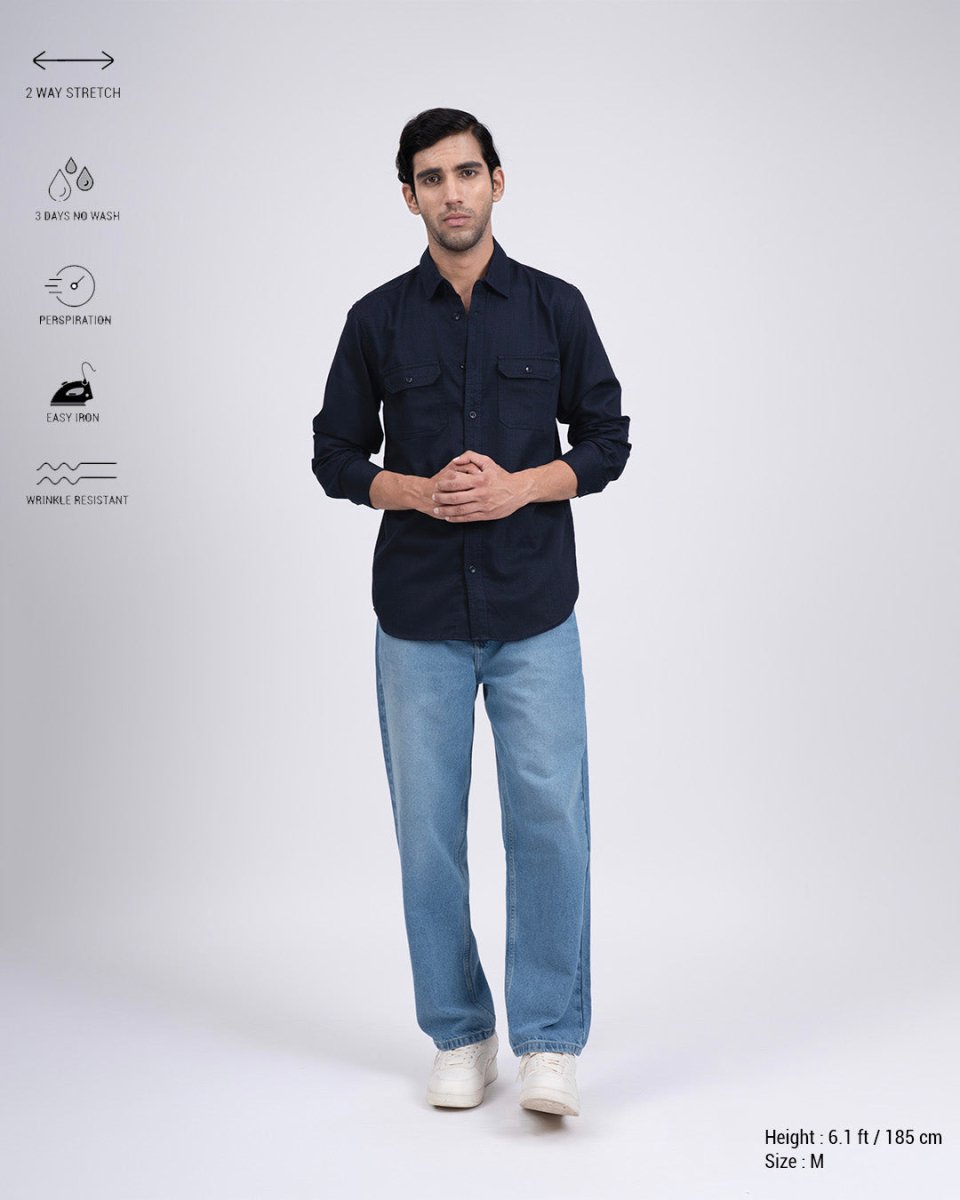 TAILORAEDGE Easy Iron Cord Cargo Shirt In Navy