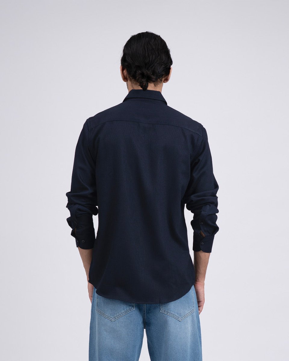 TAILORAEDGE Easy Iron Cord Cargo Shirt In Navy