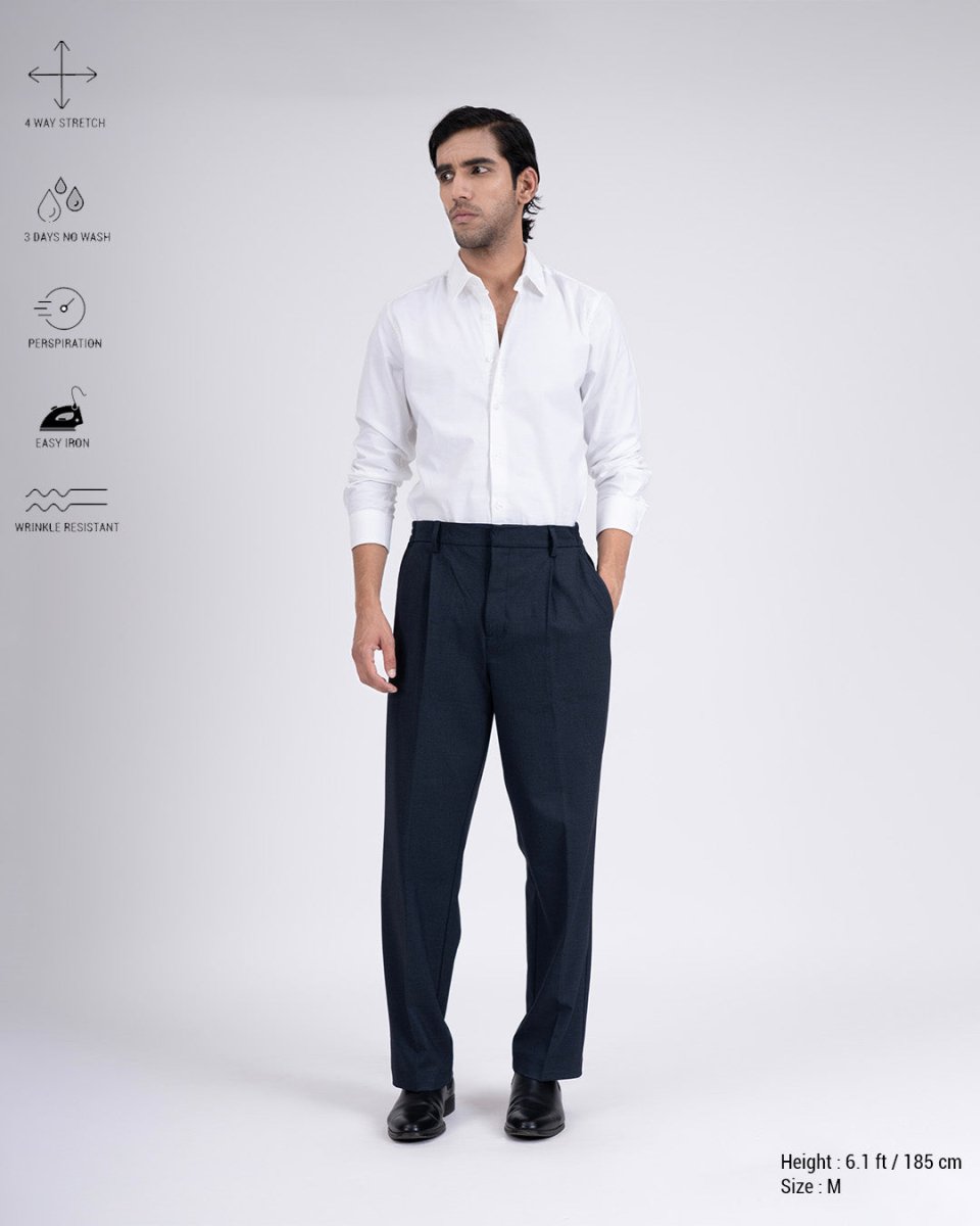 TAILORAEDGE Easy Iron Flexi Relaxed Trouser In Navy