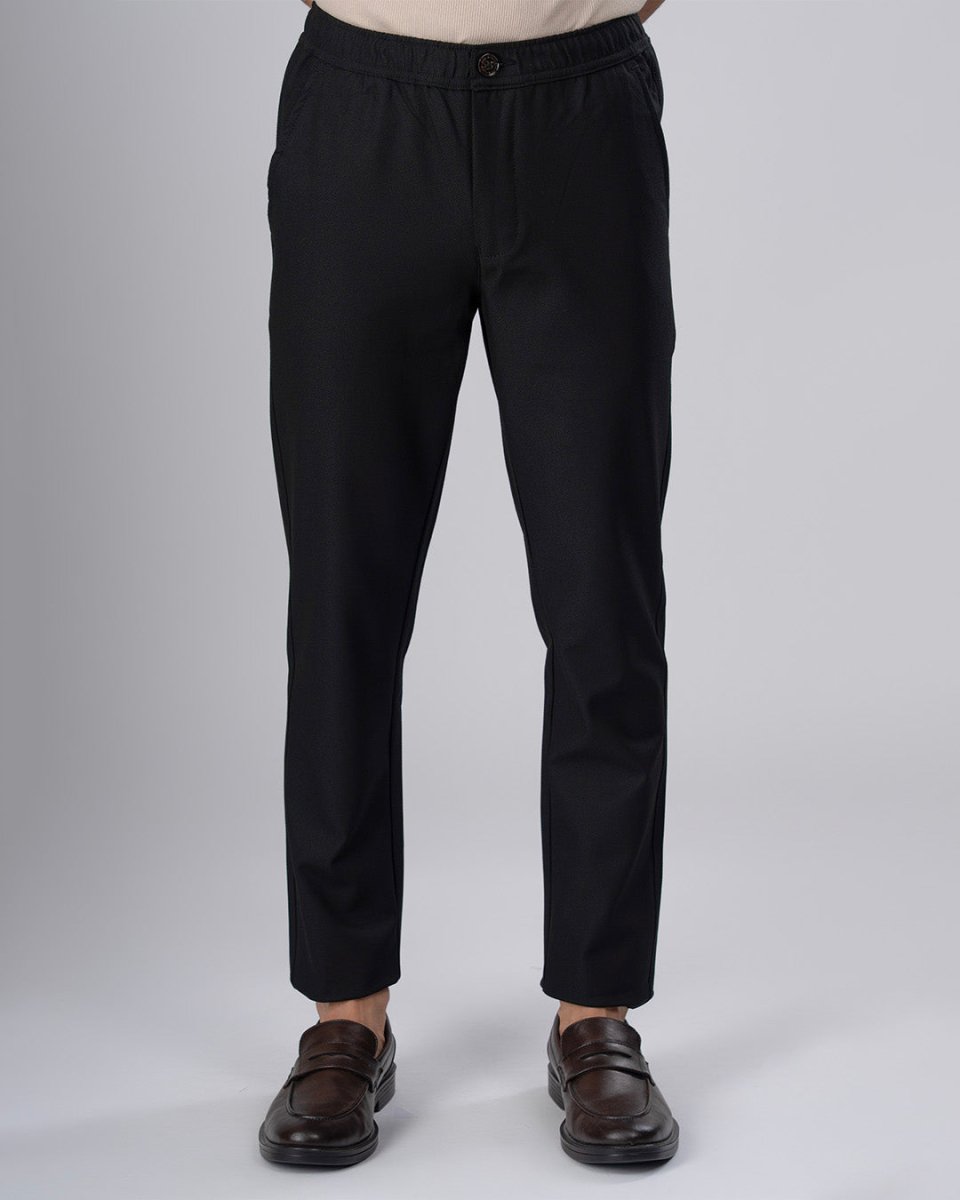 TAILORAEDGE Easy Iron Flexi Textured Tailored Trouser In Black