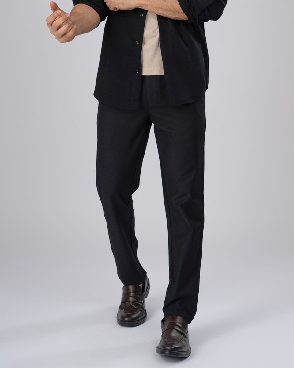 TAILORAEDGE Easy Iron Flexi Textured Tailored Trouser In Black