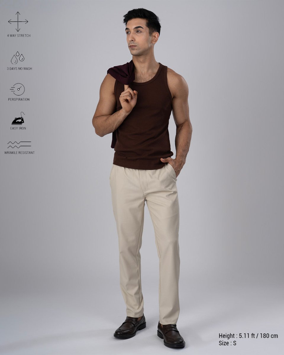 TAILORAEDGE Easy Iron Flexi Textured Tailored Trouser In Cream