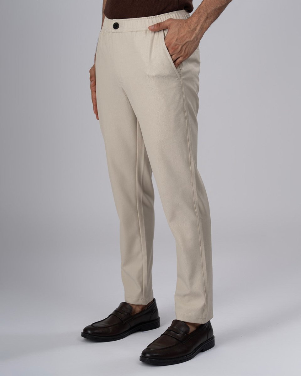TAILORAEDGE Easy Iron Flexi Textured Tailored Trouser In Cream