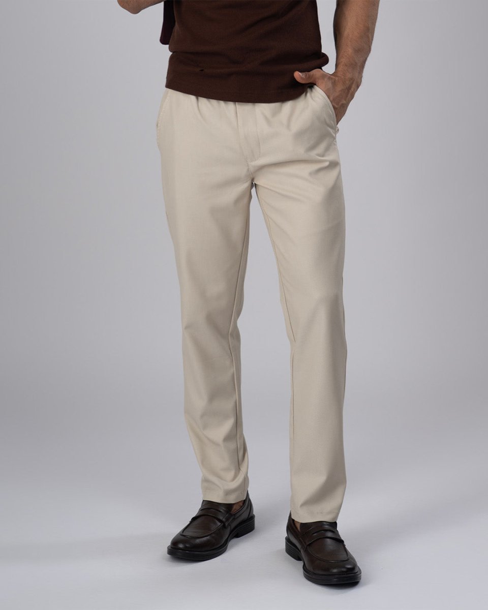 TAILORAEDGE Easy Iron Flexi Textured Tailored Trouser In Cream