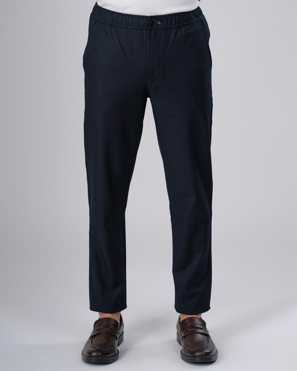 TAILORAEDGE Easy Iron Flexi Textured Tailored Trouser In Navy