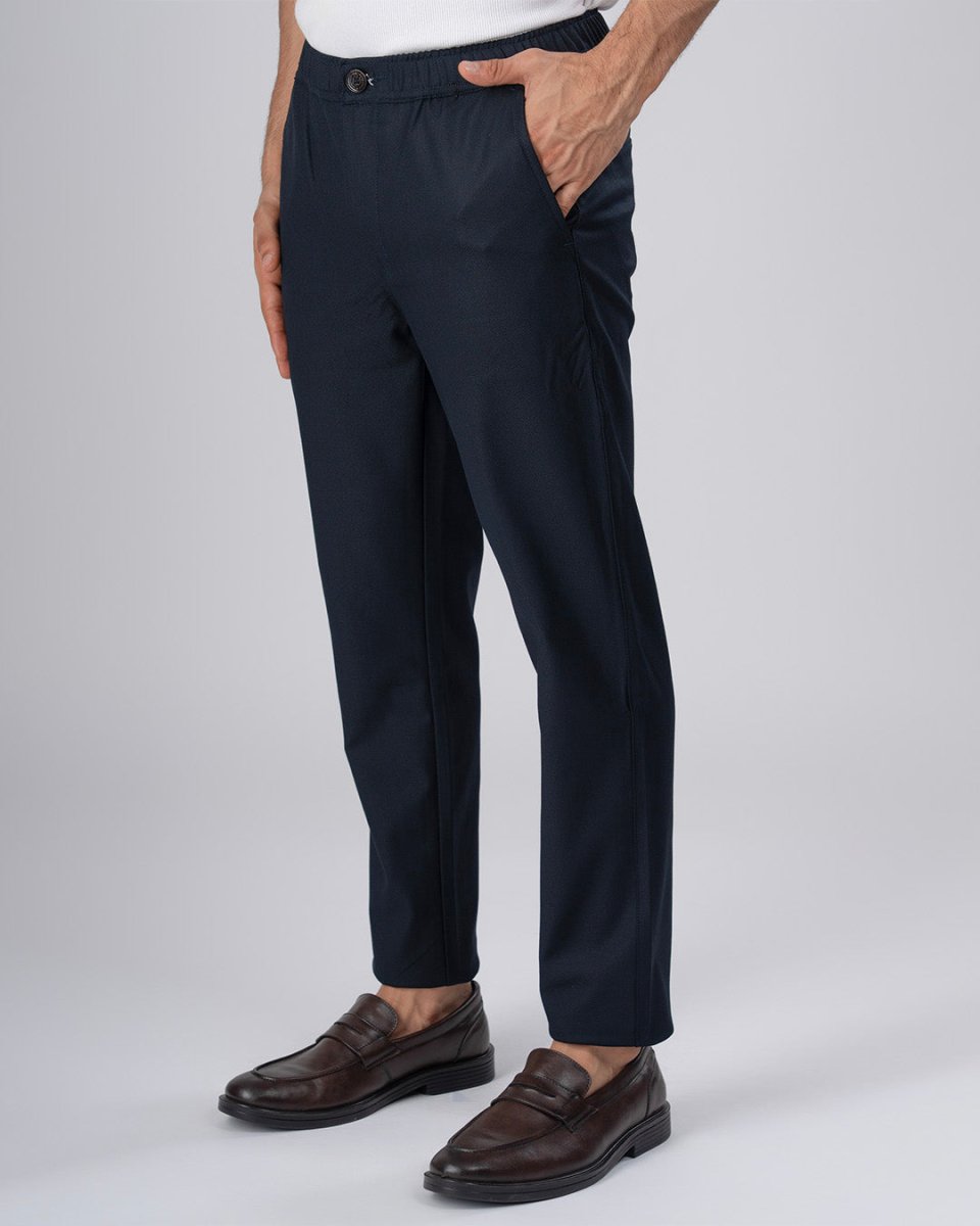 TAILORAEDGE Easy Iron Flexi Textured Tailored Trouser In Navy