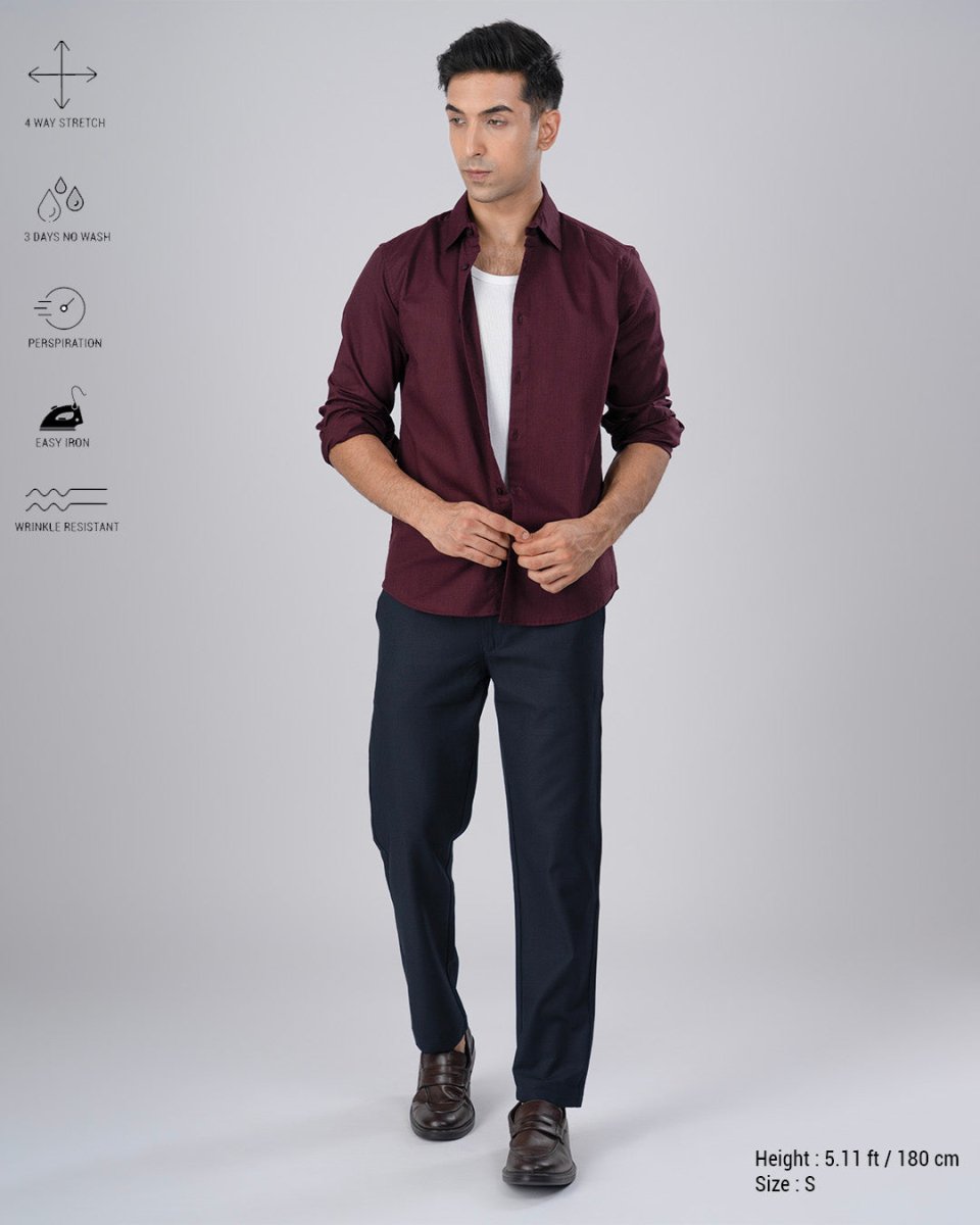 TAILORAEDGE Easy Iron Flexi Textured Tailored Trouser In Navy