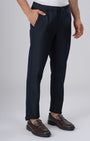 TAILORAEDGE Easy Iron Flexi Textured Tailored Trouser In Navy