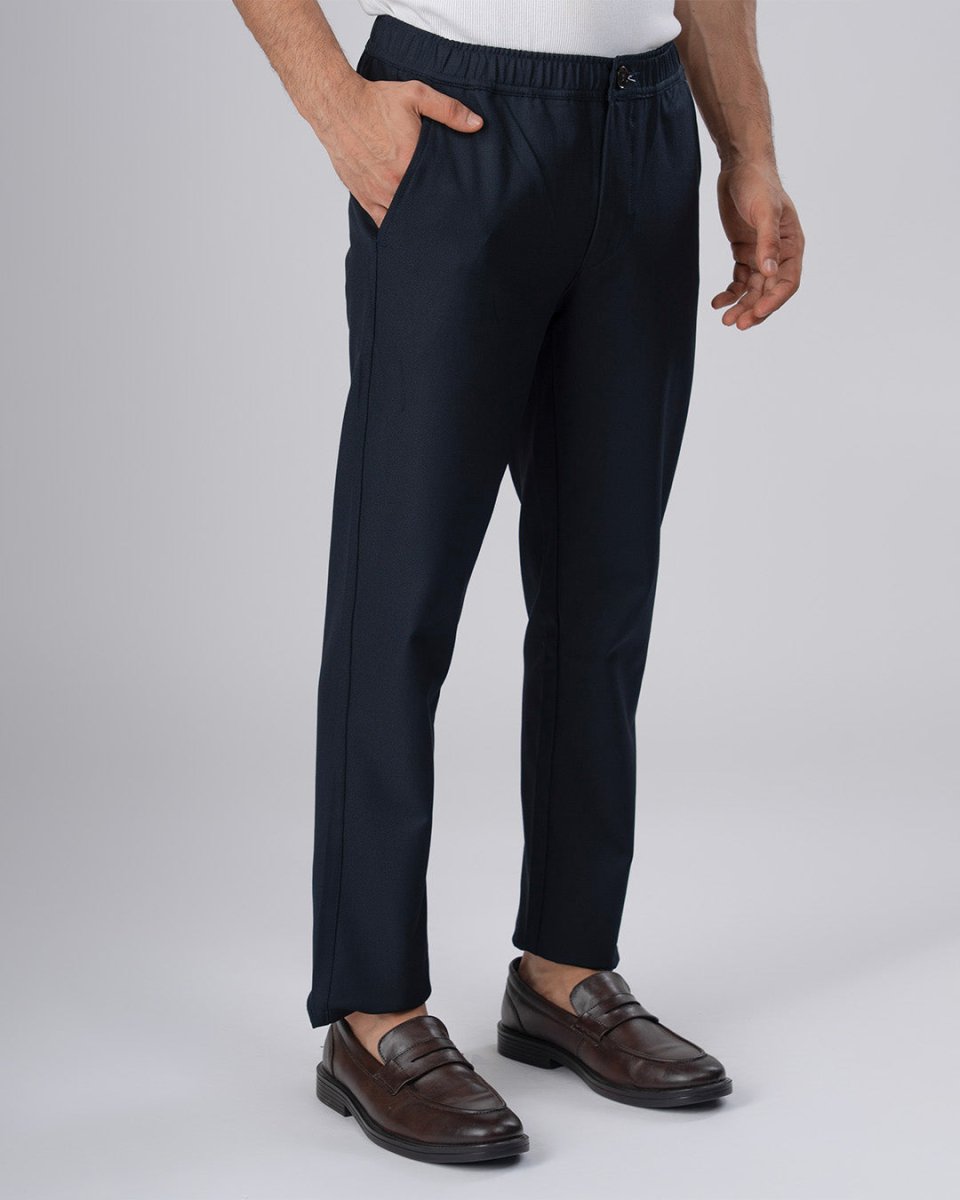 TAILORAEDGE Easy Iron Flexi Textured Tailored Trouser In Navy