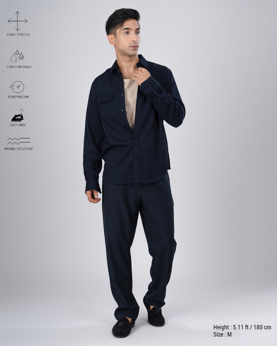 TAILORAEDGE Easy Iron Flexiwaist Relaxed Trouser In Blue