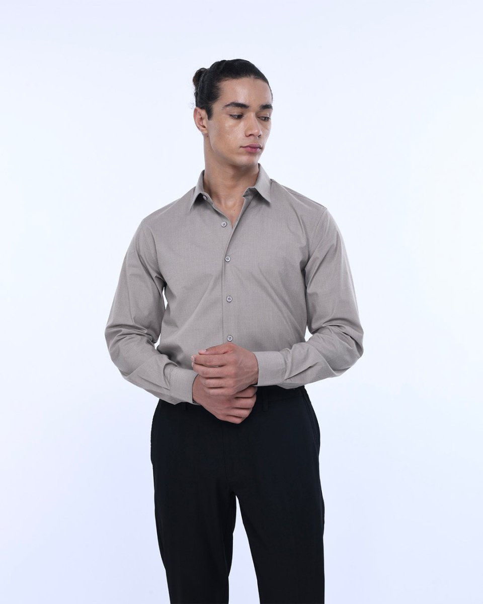 TAILORAEDGE Easy Iron Office Stretch Shirt In Beige