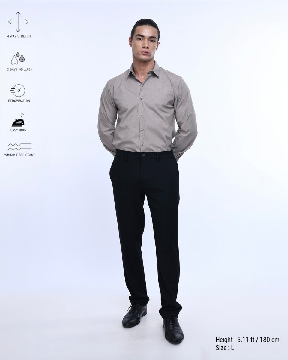 TAILORAEDGE Easy Iron Office Stretch Shirt In Beige