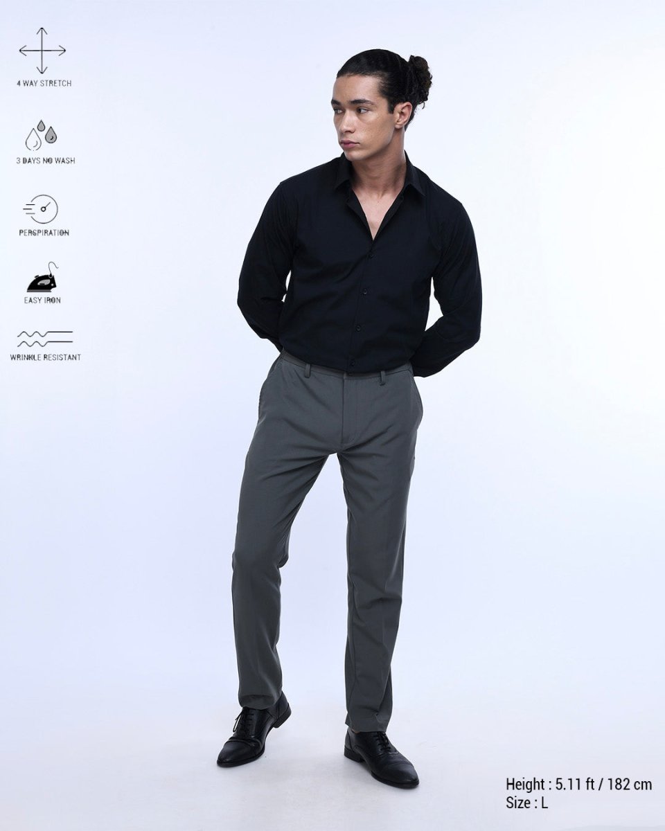 TAILORAEDGE Easy Iron Office Stretch Shirt In Black