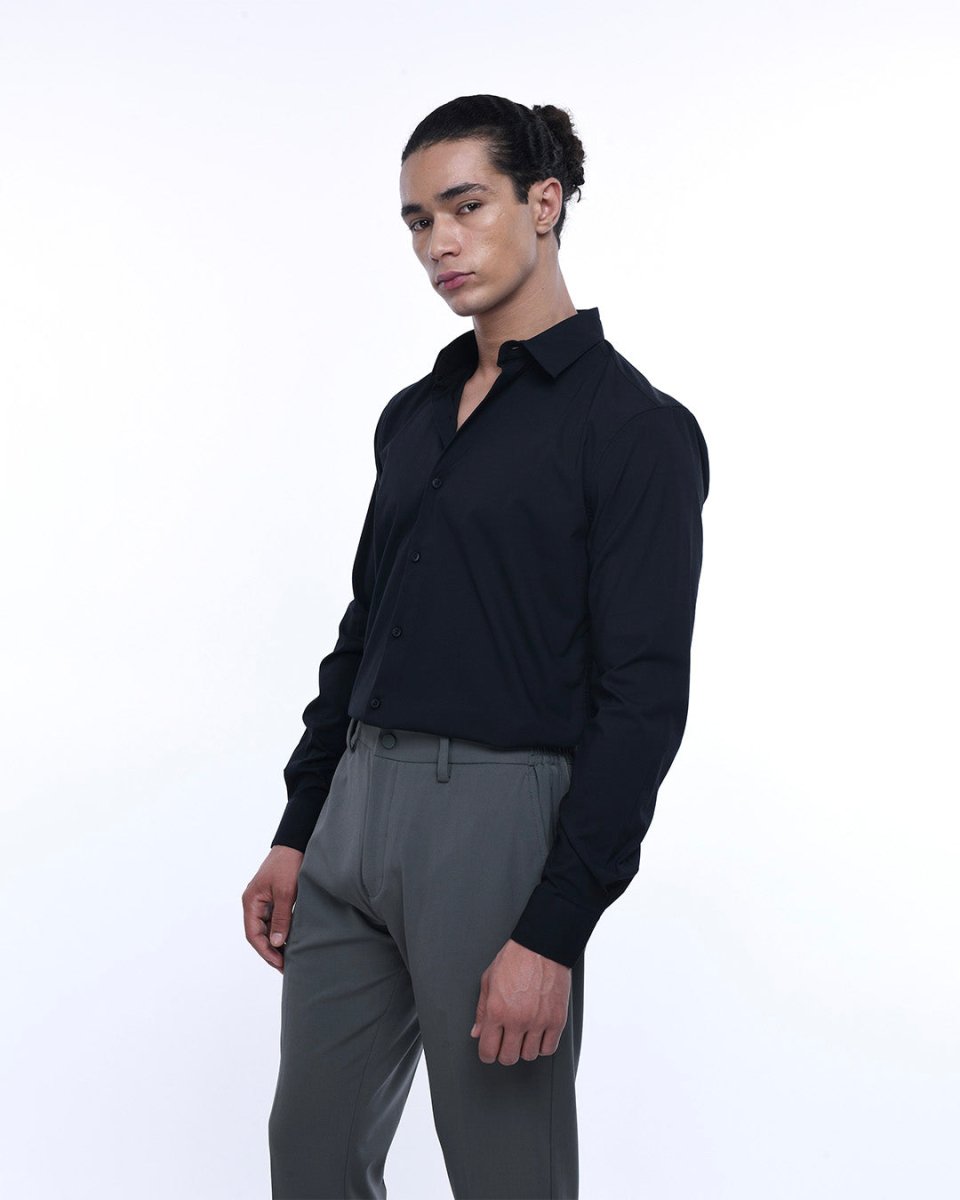 TAILORAEDGE Easy Iron Office Stretch Shirt In Black