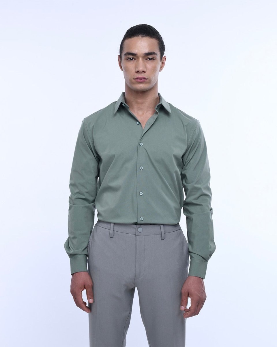 TAILORAEDGE Easy Iron Office Stretch Shirt In Green