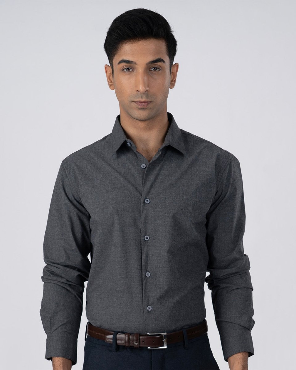 TAILORAEDGE Easy Iron Office Stretch Shirt In Grey