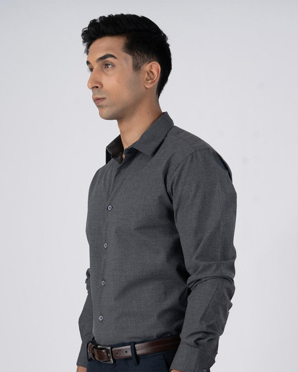 TAILORAEDGE Easy Iron Office Stretch Shirt In Grey
