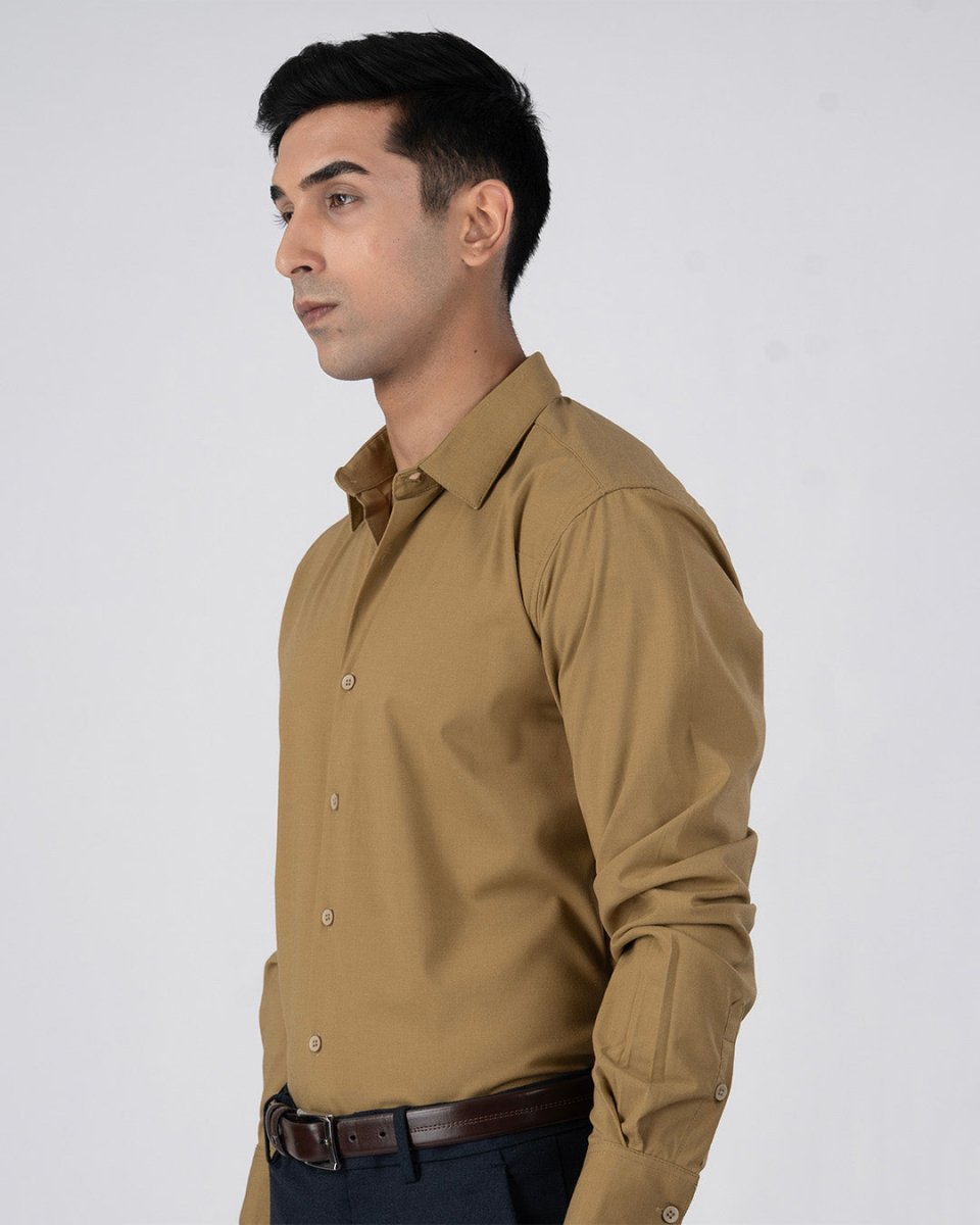 TAILORAEDGE Easy Iron Office Stretch Shirt In Yellow