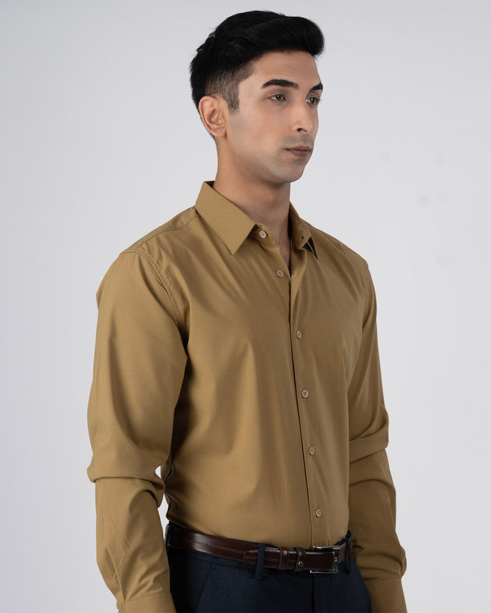 TAILORAEDGE Easy Iron Office Stretch Shirt In Yellow