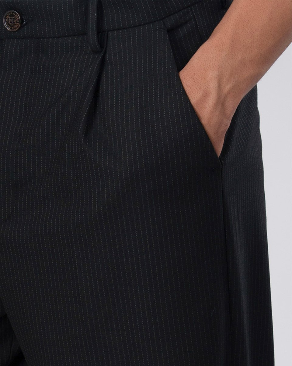 TAILORAEDGE Easy Iron Pinstriped Relaxed Trousers In Black
