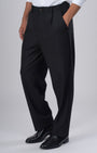 TAILORAEDGE Easy Iron Pinstriped Relaxed Trousers In Black