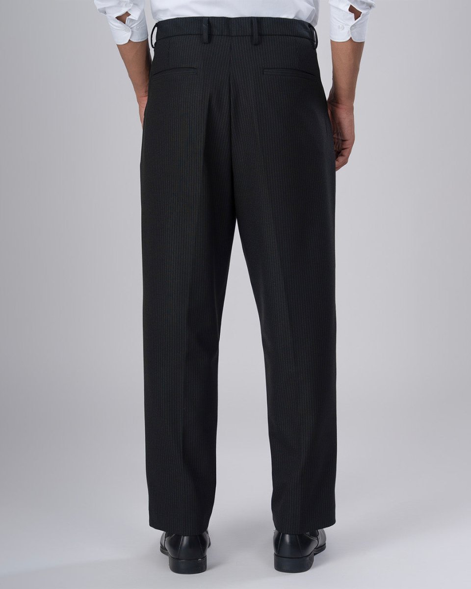 TAILORAEDGE Easy Iron Pinstriped Relaxed Trousers In Black
