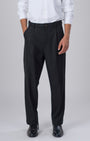 TAILORAEDGE Easy Iron Pinstriped Relaxed Trousers In Black
