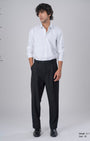 TAILORAEDGE Easy Iron Pinstriped Relaxed Trousers In Black