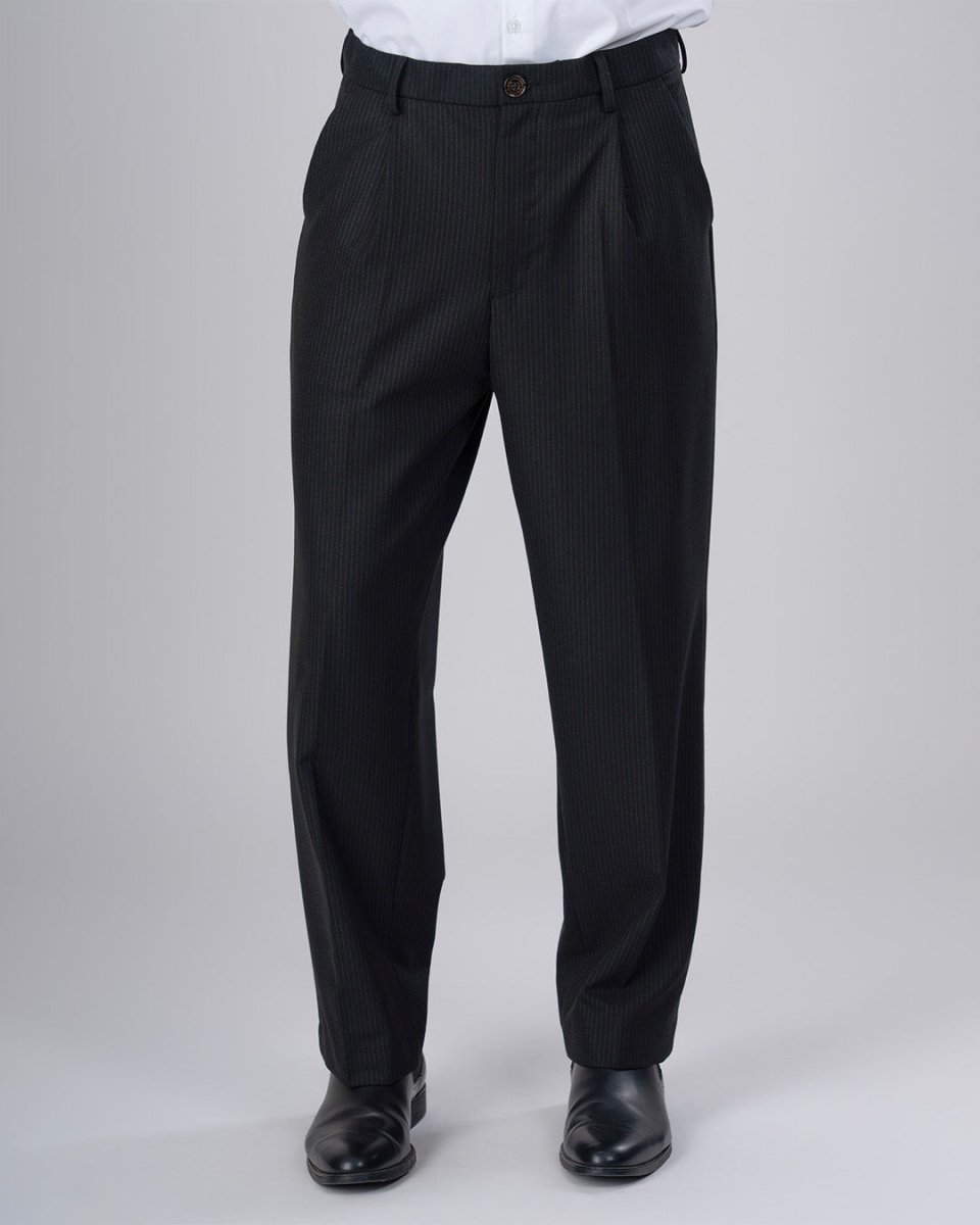 TAILORAEDGE Easy Iron Pinstriped Relaxed Trousers In Black