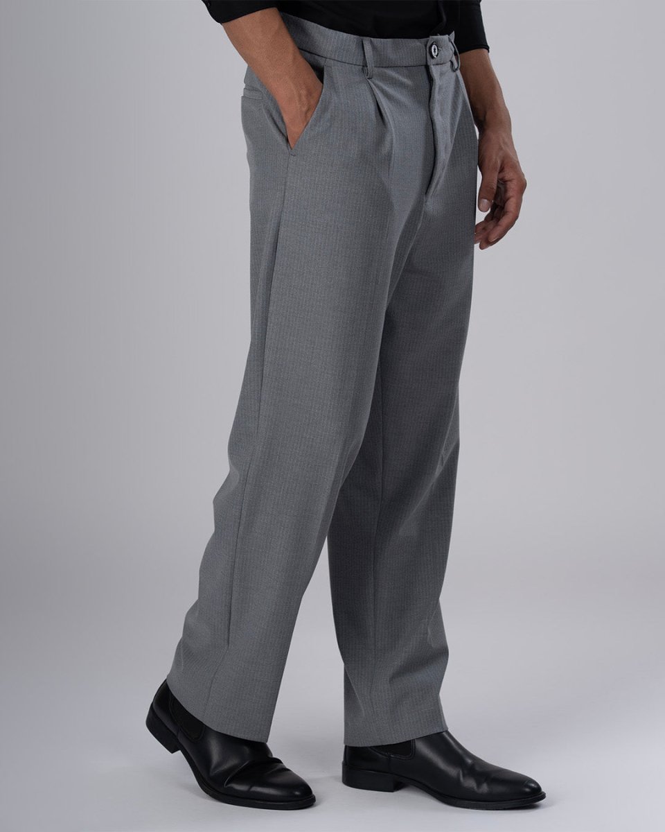 TAILORAEDGE Easy Iron Pinstriped Relaxed Trousers In Grey